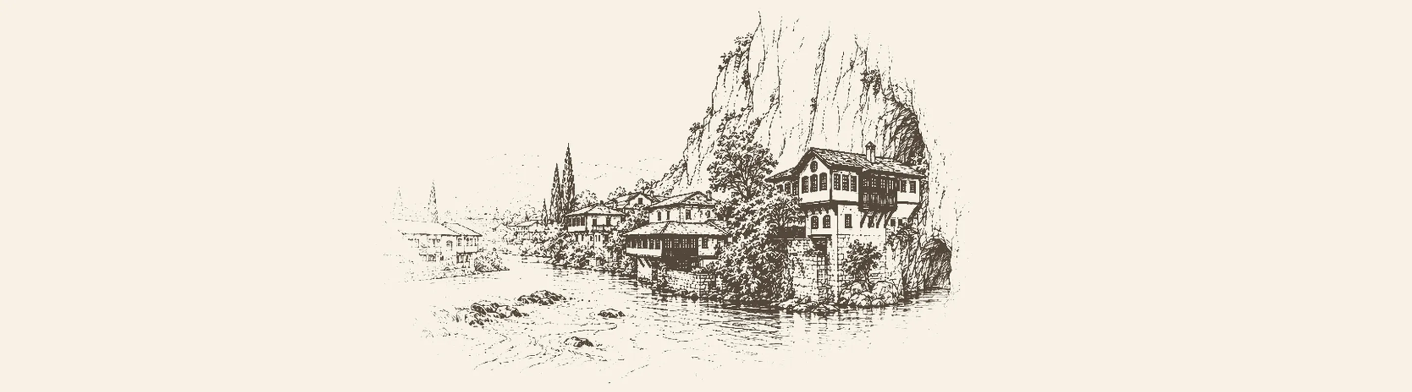 Blagaj'da kayalığın dibindeki tekke ve Buna kaynağının çıktığı mağara ağzı