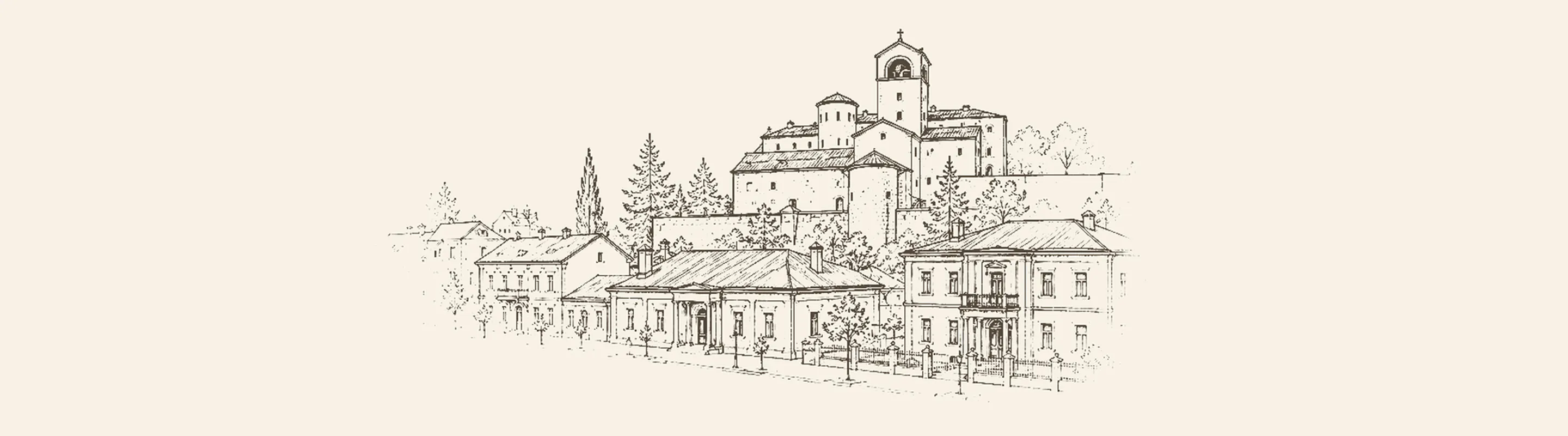 Cetinje'nin manastırı, eski saray binaları ve arkasındaki Lovćen sırtı