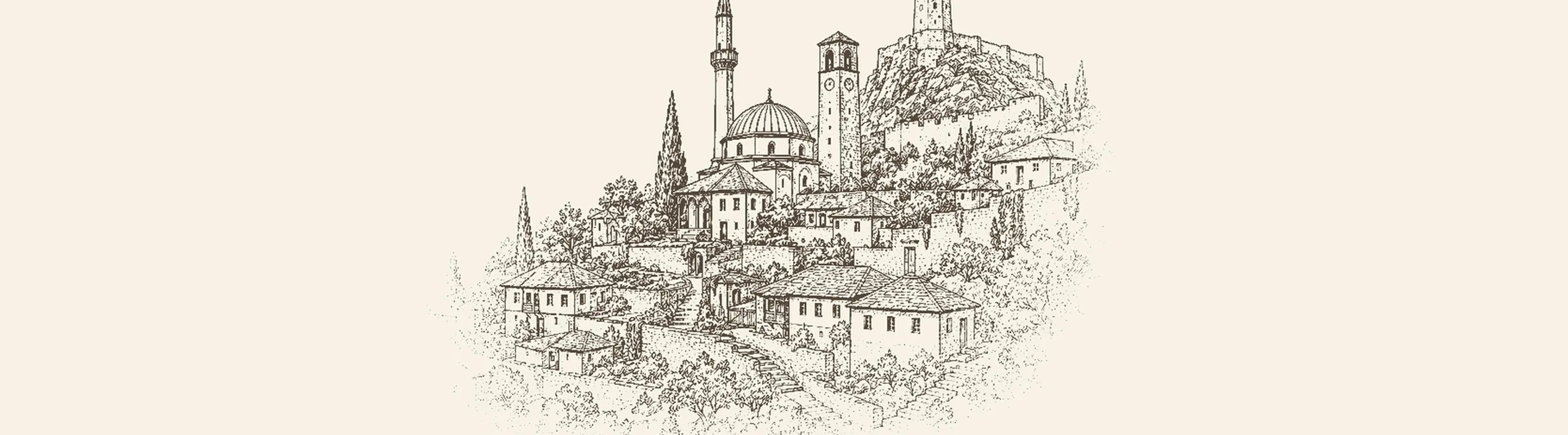 Poçitel'in yamaca basamaklanan taş evleri, camisi ve tepedeki kulesi