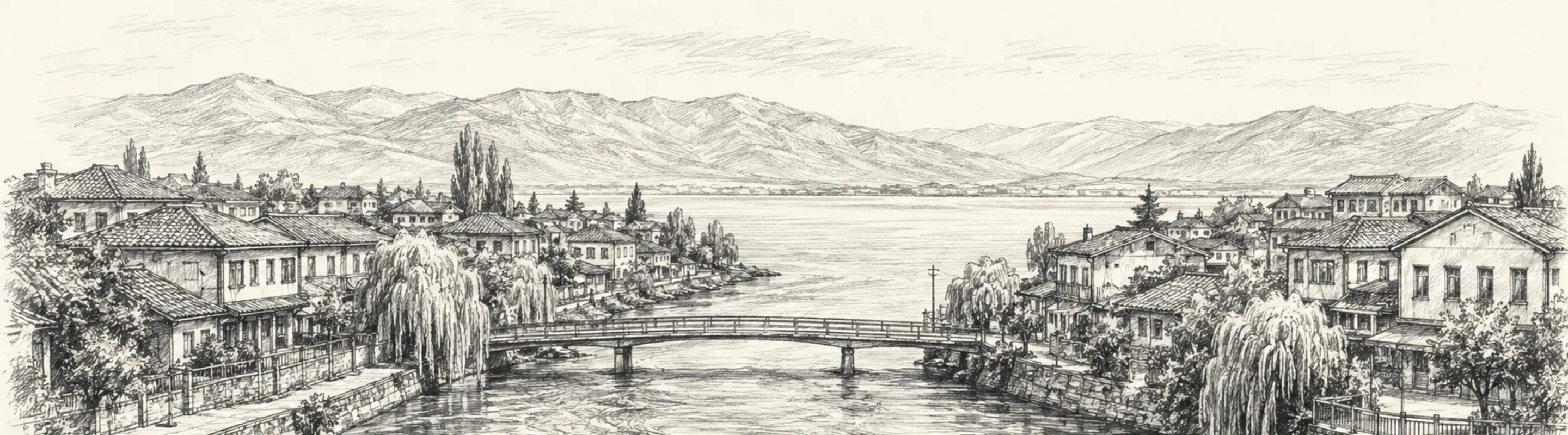 Kara Drim nehri üzerindeki Şairler Köprüsü ve nehrin iki yakasına yayılan çarşı